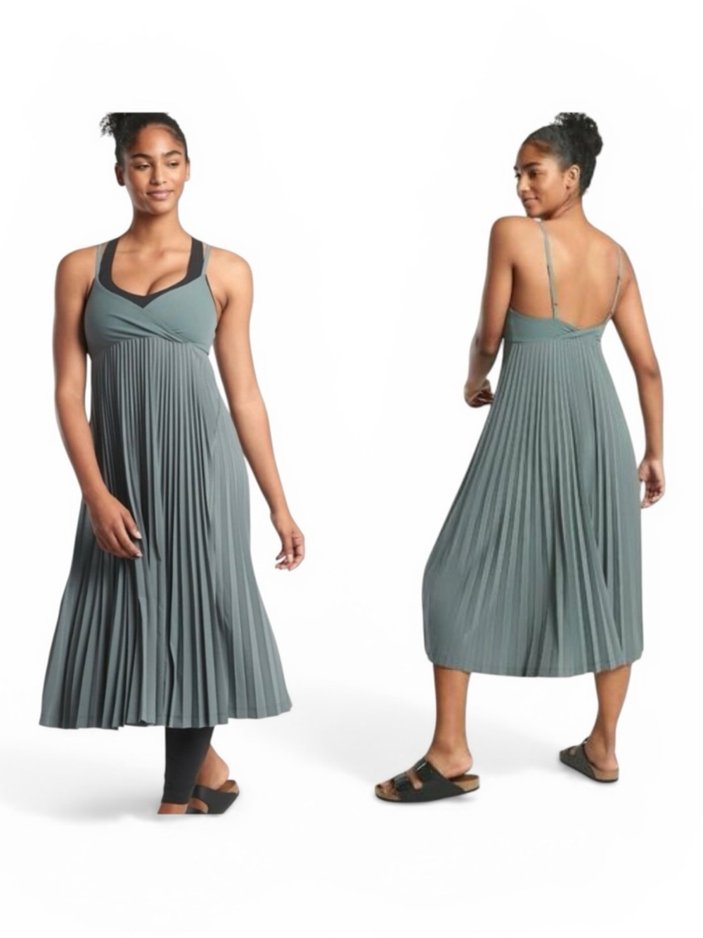 Athleta Pirouette Layering Midi Pleat Dress Metropolis Grey